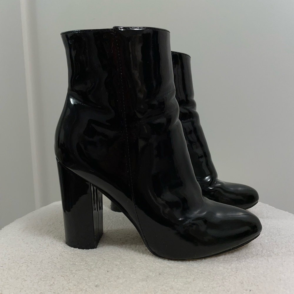 PLT black patent faux leather heeled ankle boots